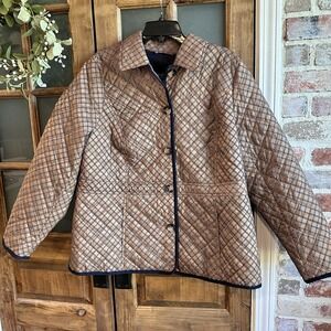 Talbots Plus Women's Jacket Quilted Gold Navy Equestrian Chain Pattern Size X